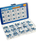 Fifteen Value Potentiometer Assortment Kit With One Hundred Fifty Pieces Six Millimeter Zero Point One Watt Variable Resistors For DIY Electronics Includes One Hundred Ohm To Two Million Ohm Fifty Volt Max In Clear Plastic Box Great For Hobbyists And Pros displayed open