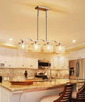Crystal Chandelier Four Light Linear Raindrop Pendant Ceiling Light With Nickel Finish Ideal For Bedroom Dining Room Bar Or Kitchen Island
