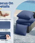 Outdoor Chair Cushions Set Of 4 Replacement Cushions For Patio Furniture Deep Seat Cushions With Water Resistant Removable Covers Navy Color for a comfy upgrade on a patio set with details shown.