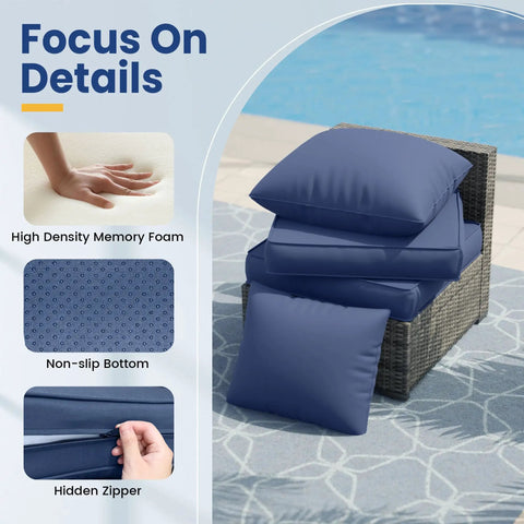 Outdoor Chair Cushions Set Of 4 Replacement Cushions For Patio Furniture Deep Seat Cushions With Water Resistant Removable Covers Navy Color for a comfy upgrade on a patio set with details shown.