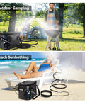 Portable Misting System With 5000mAh Rechargeable Pump, 20L Water Bucket, 9.8Ft Hose at camping and beach settings