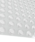 100 Clear Cabinet Door Bumpers Half Inch Self Adhesive Rubber Feet Pads visible on sheet, ideal for cabinets, drawers, and glass tabletops.