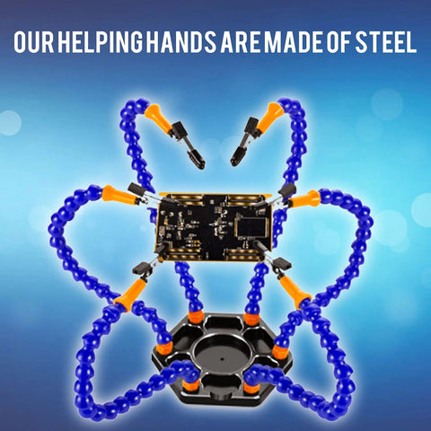 Five Arm Helping Hands With Led Magnifier For Electronics Soldering And PCB Workbench Organizer, Non Slip Weighted Stand