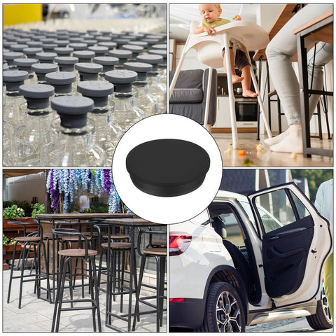Collage showing High Temp Silicone T Shaped Stopper Plug for various applications including sealing jars and car doors.