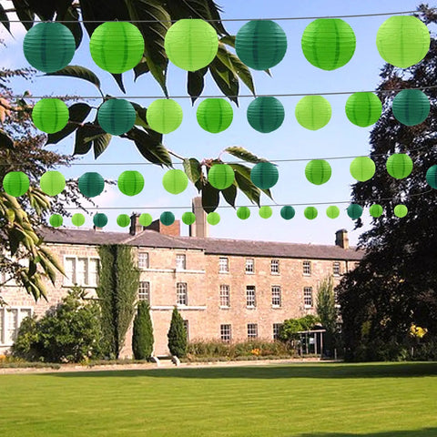 12 Pack Green Party Paper Lanterns Set With 4 Size Variations In Green Tones 6 8 10 12 Inch Tissue Paper With Metal Frames Outdoors
