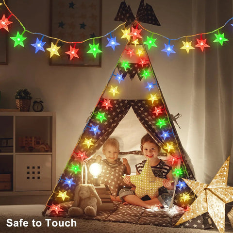 Star Shaped String Lights Battery Powered 13ft 40LED Fairy Lights With Timer In Multicolor For Kids Bedroom Decor Christmas Wedding Party 8 Lighting Modes Gift