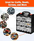 Double-Sided Parts Organizer Box With Eighteen Removable Bins Portable Screw And Hardware Storage Case For Nuts Bolts Nails Washers