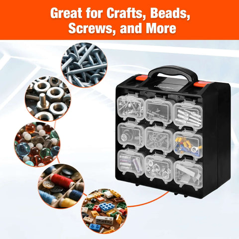 Double-Sided Parts Organizer Box With Eighteen Removable Bins Portable Screw And Hardware Storage Case For Nuts Bolts Nails Washers