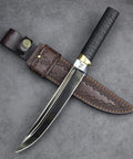 Tactical Wakizashi Full Tang Fixed Blade Knife, 14-Inch DLC Coated Sleipner Steel with G10 Handle and Leather Sheath