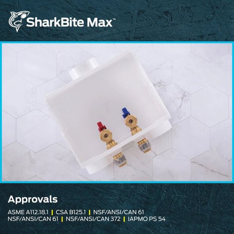 Top view of DIY Friendly Washing Machine Outlet Box With Push To Connect Brass Fittings For One Half Inch By Three Quarters Inch MHT.