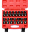 Shallow Universal Impact Socket Set Built Tough 3/8 Inch Drive, 6 Point, Metric 8-22mm, CR-MO Steel, 15-piece in red case