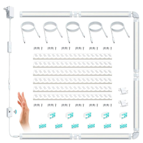LED Dimmable Under Cabinet Lighting Kit With Hand Wave Activation, motion sensor, touchless dimming setup, includes 6 by 12 panels