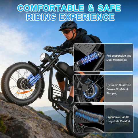 Rider on Powerful 1500W Electric Bike for Adults with 48V 20Ah Battery, 20 Inch Fat Tires, Off-Road, All Terrain Beast Ebike