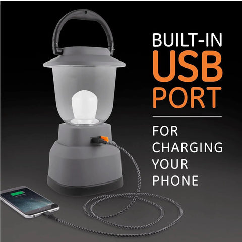 Ultra Bright LED Camping Lantern With 800 Lumens, Battery Powered Emergency Light, built-in USB port charging phone, gray