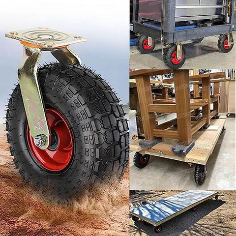 Pair Of Heavy Duty Inflatable Casters With Grippy Rubber Tires And Rolls Like A Dream Double Ball Bearings on a variety of platforms.