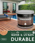 Exterior Wood Oil For Outdoor Surfaces A Water Based Penetrating Stain That Really Soaks In Deep For Decks Fences Siding And Outdoor Furniture Natural Finish 2.5L container by a poolside deck