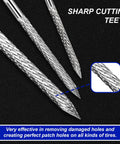 Close-up of A Tough As Nails Three Piece Tire Reamer Drill Bit Set Featuring Sharp Carbide Burrs for precision tire repairs.