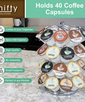 Chrome 40-Pod Lazy Susan K-Cup Pod Carousel Organizer for Home and Office on kitchen counter, 360-Degree Spin, Fits K-Cups