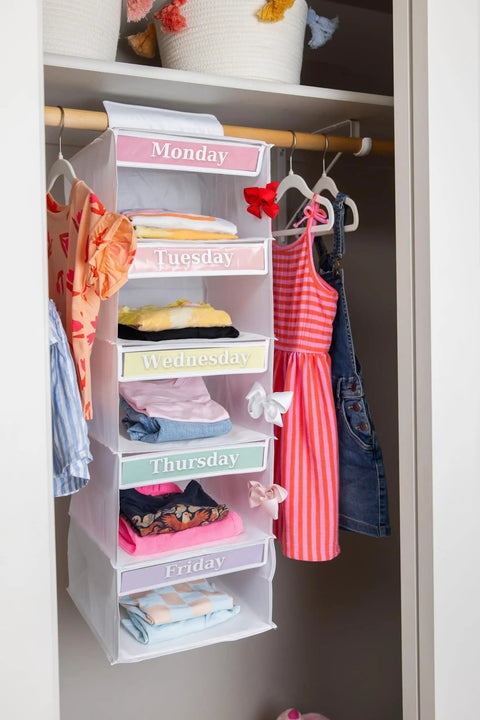 Weekly Hanging Clothes Caddy For Kids With Five Spacious Compartments For School Attire Sorting And Closet Confidence A Slick Storage Companion That Brings No Sweat Mornings To Daily Look Prep Routines