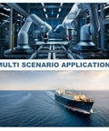 Robotic arms in a factory and a cargo ship at sea, illustrating diverse applications.