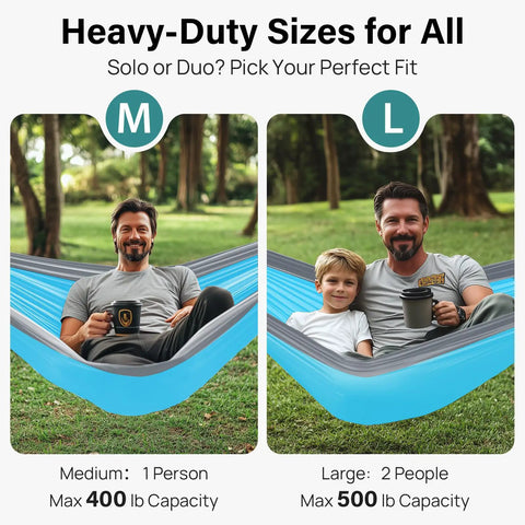 Camping Hammock With 400 Lbs Capacity Portable Hammock With Tree Straps And Attached Carry Bag for Solo and Duo Use