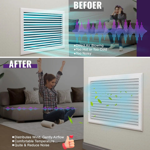 Before and after image showing Acoustic Foam Sound Deadening Kit For Hvac Vents With Self Adhesive Mesh Covers And 5 38 Sq Ft high density pads installation.