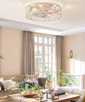 Total Game Changer Caged Ceiling Fan With Bright Light And Remote, Flush Mount Fandelier in white and gold lace look.