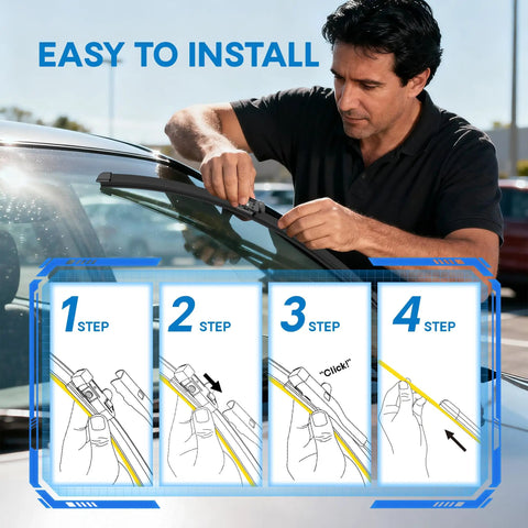 Man installing Silicone Windshield Wiper Blades 24 Inch And 19 Inch Replacement For Volkswagen Jetta 2011-2023