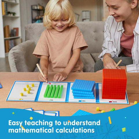 Child using Base Ten Blocks With Place Value Chart Math Manipulatives For Kids Counting Blocks To Help Teach Easy Peasy Elementary Math In Kindergarten And First Through Fourth Grade Classrooms