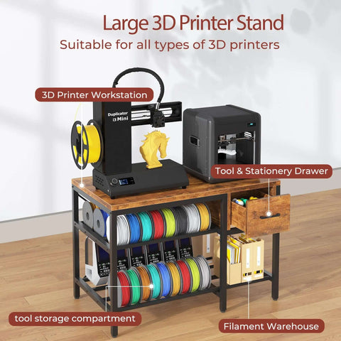 All In One 3D Printer Workstation With Filament Storage, Metal Table, Drawer, And Power Hub For Workshop, Studio, Or Office