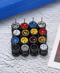 Five Pack One Sixty Fourth Scale Wheels And Tires Set With Real Riders Rims And Axles for RC Diecast Car DIY Projects, assorted colors.