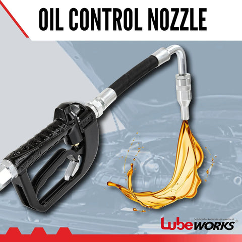 Oil Transfer Pump Control Valve Nozzle Manual 1-35 LPM And 0.3-9.2 GPM Beefy Built Tough For Motor Hydraulic Gear Oil Transmission Fluids Ergonomic Aluminum Handle Zero Back Pressure Smooth Dispense In Liter Gallon Pint Quart