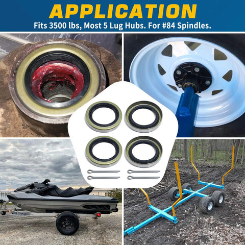 Trailer Hub Seal Kit Dope 4 Pack Fits 3500 Lb Five Lug Hubs With EZ Lube Axles 1719 ID And 2565 OD Replacement For Dexter 01001900 And Other Popular Spindles Includes Cotter Pin, hub seal set and cotter pins