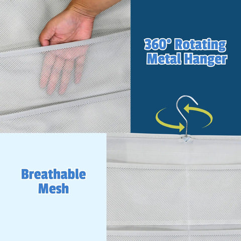 Must Have Double Sided Hanging Closet Organizer With 24 Pockets For Bras And Underwear showing mesh fabric and rotating hanger