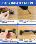 Installation steps for 4 Inch Black Iron Cabinet Pulls Pack Of 2 With Ergonomic Grip, Vintage Rustic Style Solid Iron Handles.