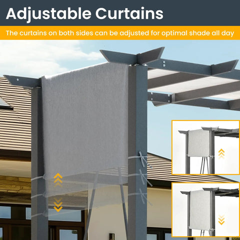 Adjustable canopy and curtain details on Three Seat Porch Swing With Stand And Cozy 990 LB Capacity 2 In 1 Convertible Bed And Swing
