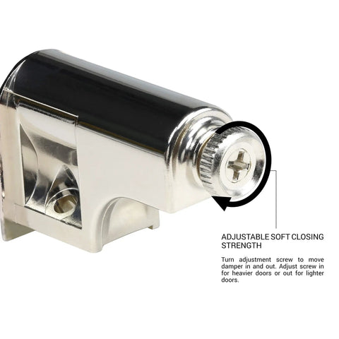 Close-up of 25 Pack Soft Close Cabinet Dampers for Cabinet Doors, Compact Soft Close Cabinet Adapter, polished nickel, Model SCD103