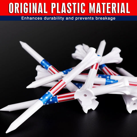 Three Prong Plastic Golf Tees 100 Pack Star And Stripe Edition showcasing durable original plastic material with three prongs