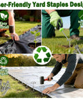 Heavy Duty 8 Gauge Landscape Staples Pins for Weed Barrier Fabric 6 Inch Galvanized Stakes with Removal Tool 120 Pack in use