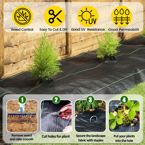 Heavy Duty Weed Barrier Ground Cover Fabric 6.5 Ft By 32 Ft Woven Landscape Weed Control Mat suppressing weeds in garden