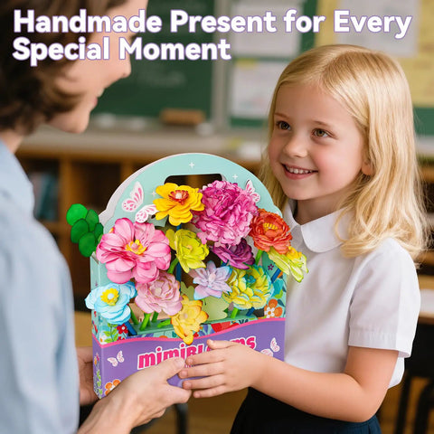 Paper Flowers Science Kit For Kids Ages 6 To 11 With Petals, Stems, Dye Tablets, Droppers, And Easy Instructions For Color Mixing And Capillary Action Learn Hands On STEM Fun, girl holding kit