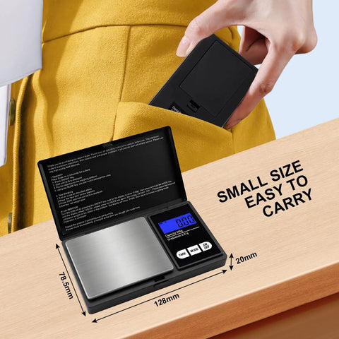 Portable 200g Pocket Scale With 0.1g Precision for Jewelry, displayed with tare function and backlit display, fits in hand.