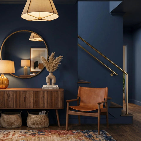 Living room with Navy Blue Peel And Stick Wallpaper Matte Finish Self-Adhesive Vinyl Contact Paper For Walls Game-Changing DIY Friendly