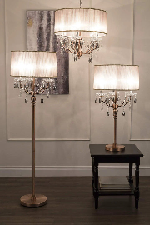 35 Inch Rosie Crystal Table Lamp With Copper Finish And Deer Antler Inspired Design in living room setting
