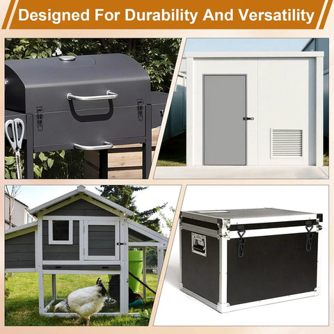 Six Pack Adjustable Toggle Latch Clamp With Quick Release Upgraded 330 Lb Holding Capacity shown on smoker, shed, cage, case