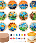 12 Pcs Wooden Coasters Craft Kit Paint Your Own Coaster Set With Landscape Prints For Adults And Beginners Diy Coaster Kit