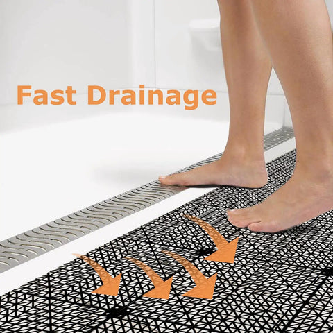 Person standing on 12 Pack Interlocking Floor Tiles 11.8 Inch By 11.8 Inch Rubber Mats For Wet Areas Grippy No Slip Drainage Outdoor Shower