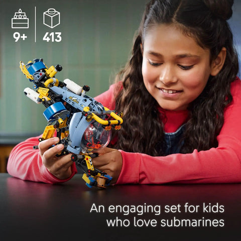 Child playing with Deep Sea Research Submarine Building Kit For Kids 9 And Up With Movable Propellers And Realistic Submarine Details