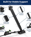 Bounce Killer RV I Beam Stabilizer Jack Cross Frame Ratchet Mount showing adjustable I-Beam support, carbon steel, and ratchet strap.