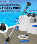 Cordless Stick Water Transfer Pump 720 GPH With Three Quarter Inch Outlet 2x4000mAh 21V Batteries And Charger Up To 90 Minute Run Time Outdoor Ready Garden Farm Water Transfer Hot Tub Pool RV Boat Draining.
